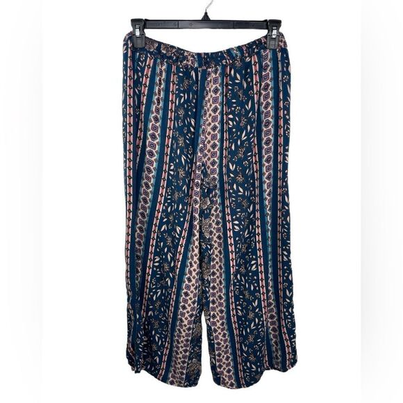 Angie Boho Mixed Print Pull On Pants Wide Leg relaxed size Large - Picture 1 of 7
